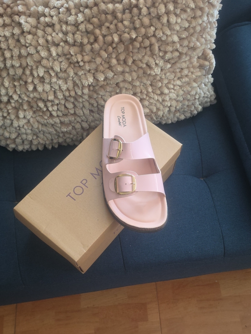 TOP Moda Pastel Pink Double Buckle Slide Sandal